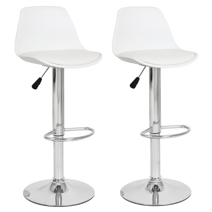 Pack 2 Taburetes Eames con Altura Regulable Base Cromada para Cocina o Bar Blanco