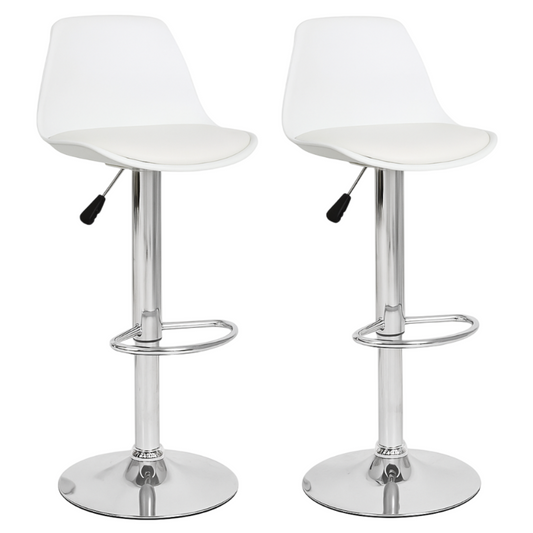 Pack 2 Taburetes Eames con Altura Regulable Base Cromada para Cocina o Bar Blanco