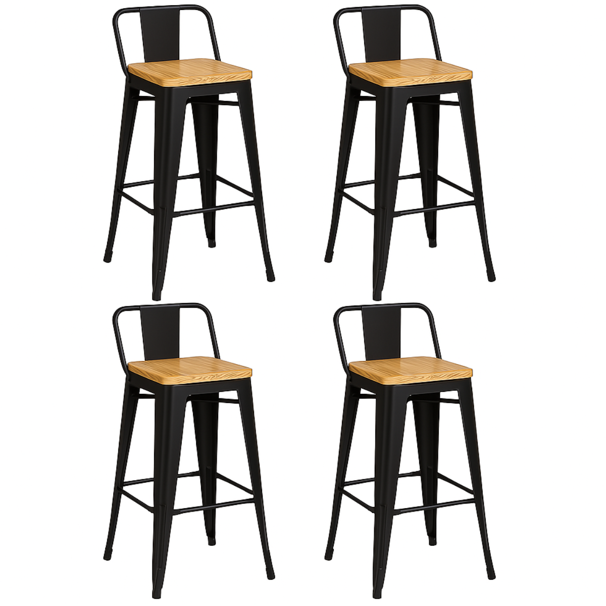 Pack 4 Taburetes Tolix Madera Negro 66cm