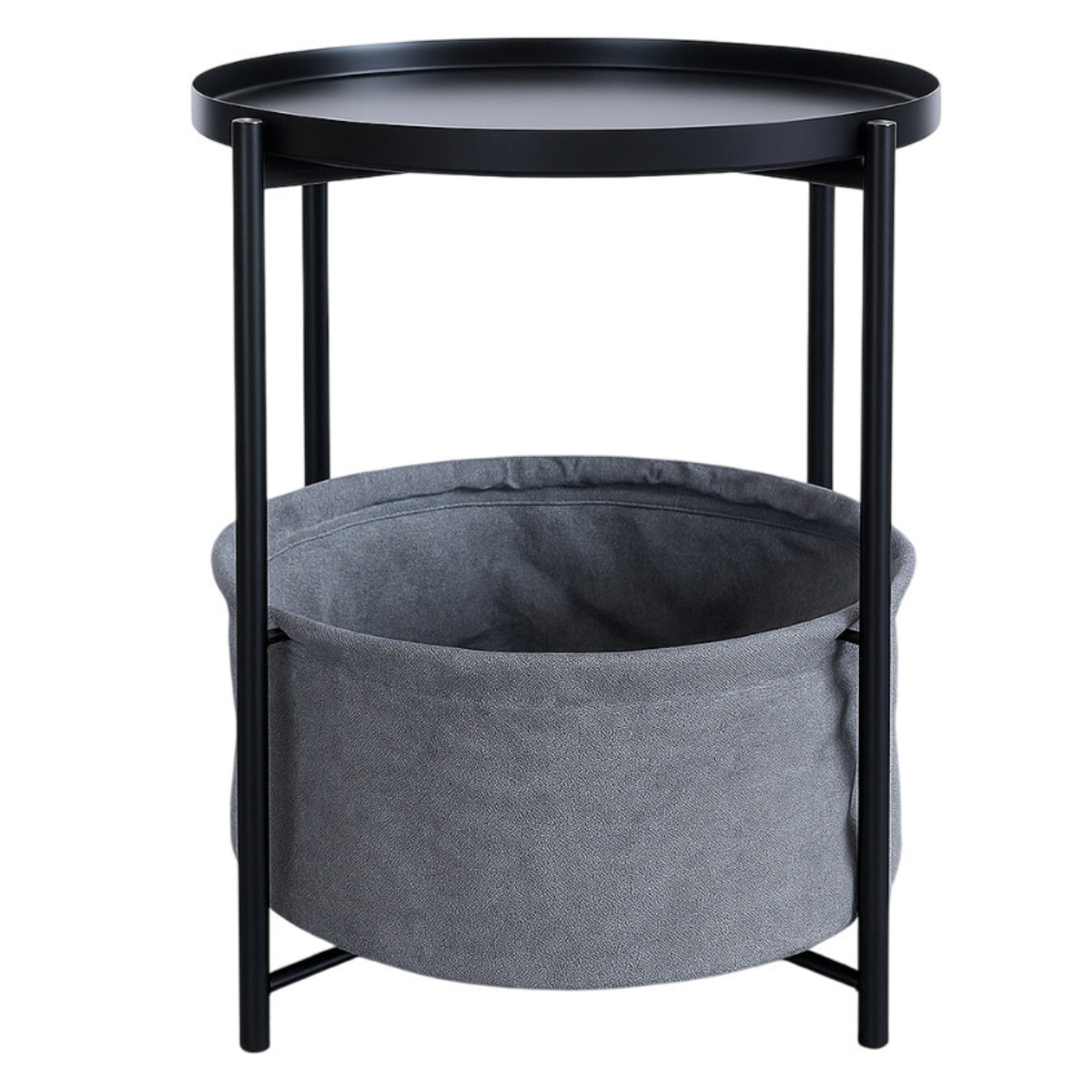 Mesa Lateral Auxiliar 2 Niveles con Cesta 42x42x52cm Negro