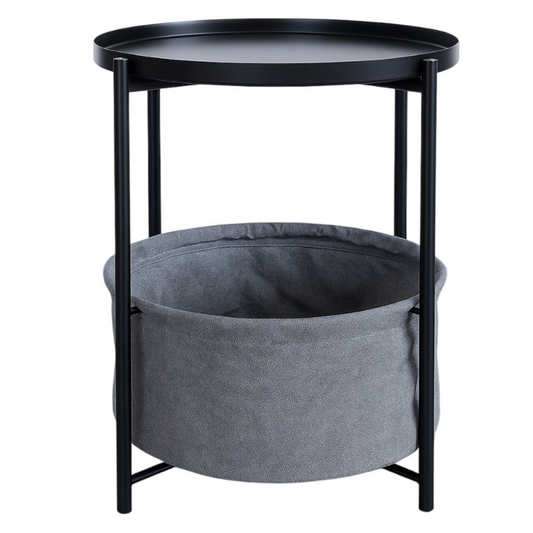 Mesa Lateral Auxiliar 2 Niveles con Cesta 42x42x52cm Negro