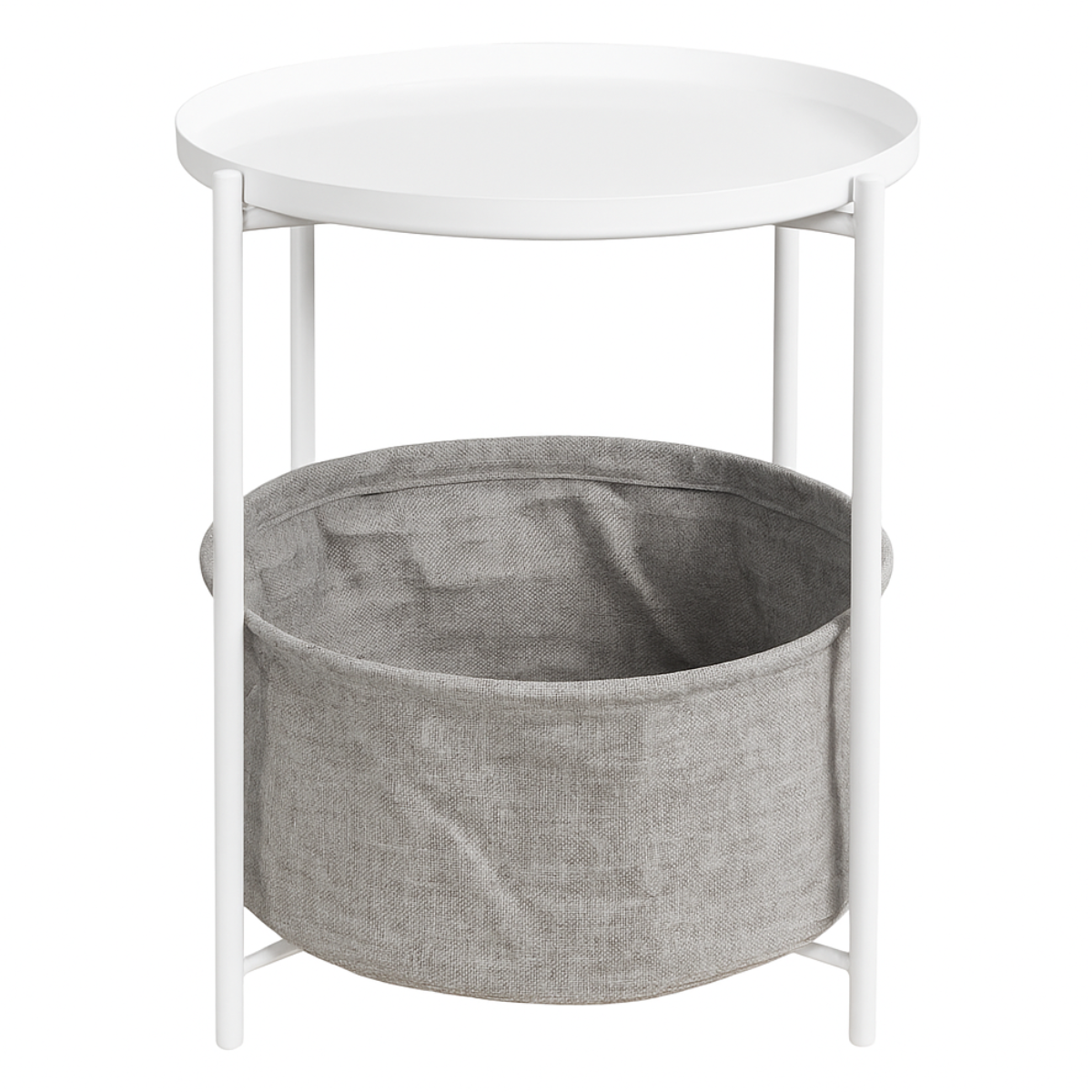 Mesa Lateral Auxiliar 2 Niveles con Cesta 42x42x52cm Blanca