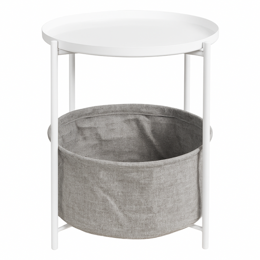 Mesa Lateral Auxiliar 2 Niveles con Cesta 42x42x52cm Blanca