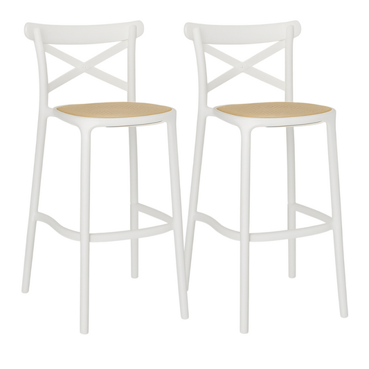Pack 2 Taburetes Crossback Danubio Piso de Bar o Terraza 66cm Blanco