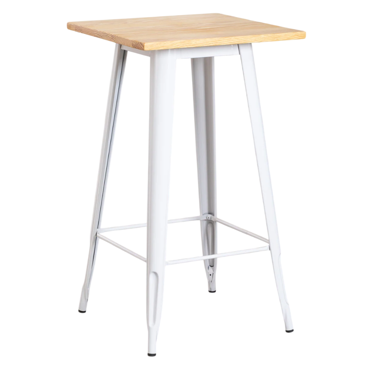 Mesa de Bar Tolix Blanca con Cubierta de Madera 60x60x105