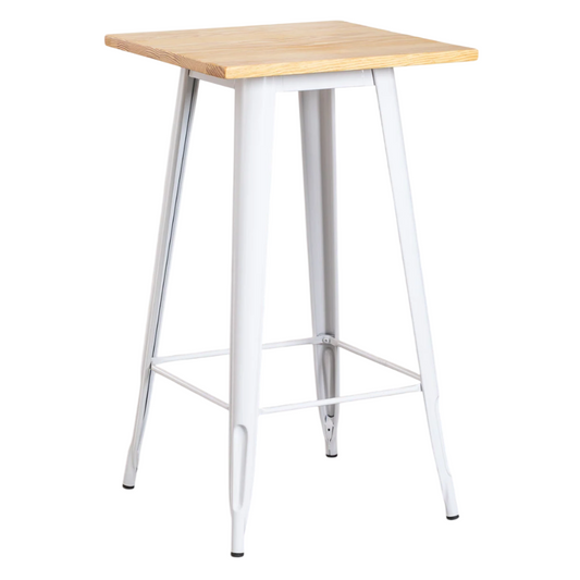 Mesa de Bar Tolix Blanca con Cubierta de Madera 60x60x105