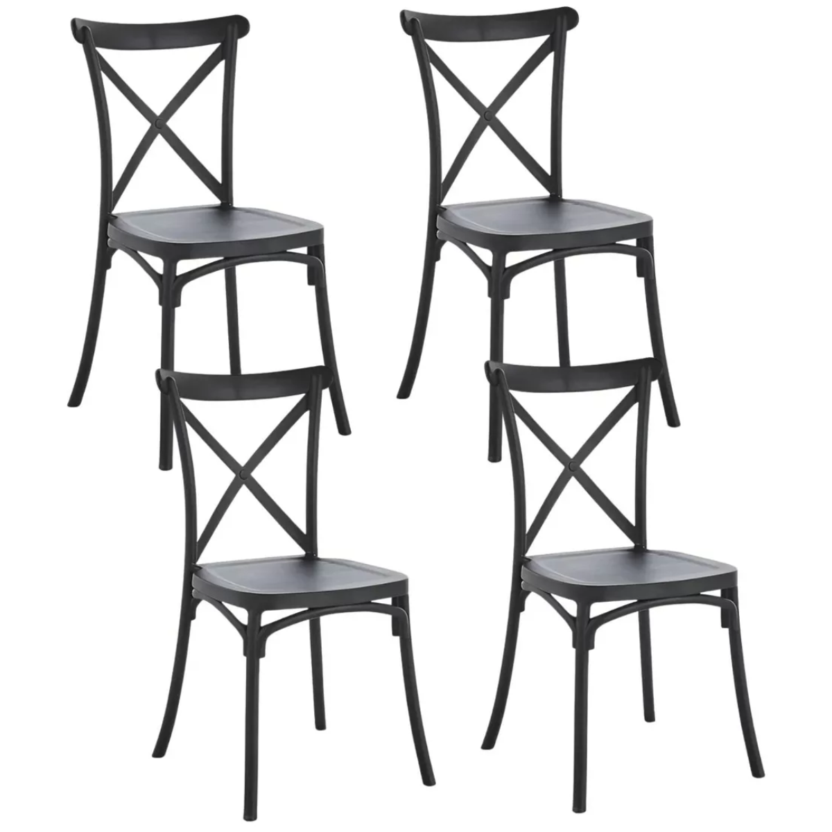 Pack 4 Sillas Crossback Negra Apilable