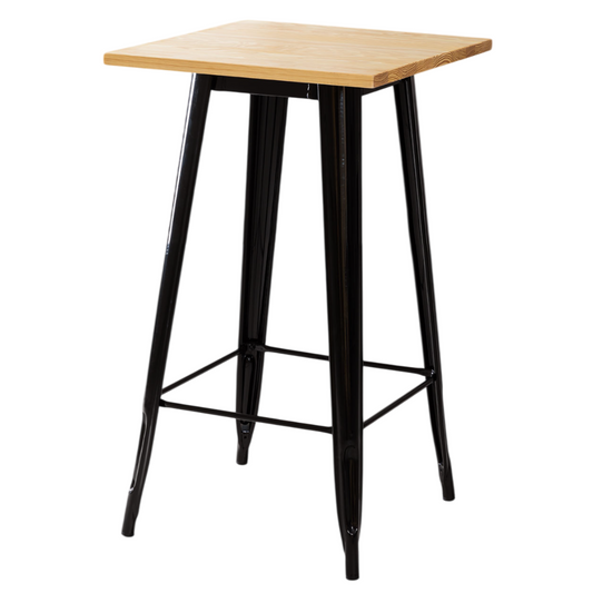Mesa de Bar Tolix Negra con Cubierta de Madera 60x60x105