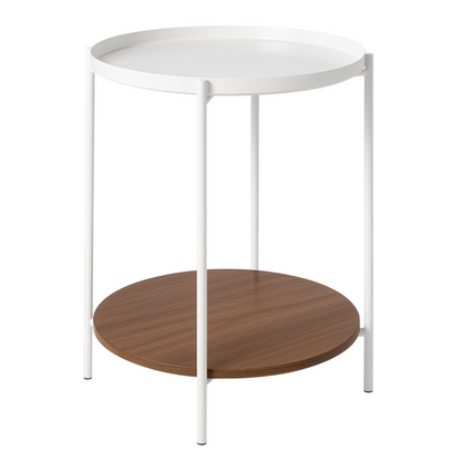 Mesa Lateral Auxiliar 2 Niveles Madera 42x42x52cm Blanco
