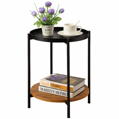 Mesa Lateral Auxiliar 2 Niveles Madera 42x42x52cm Negro