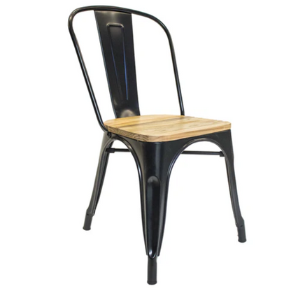 Silla Tolix con Asiento de Madera Negra