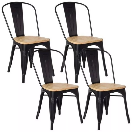 Pack 4 Sillas Tolix con Asiento de Madera