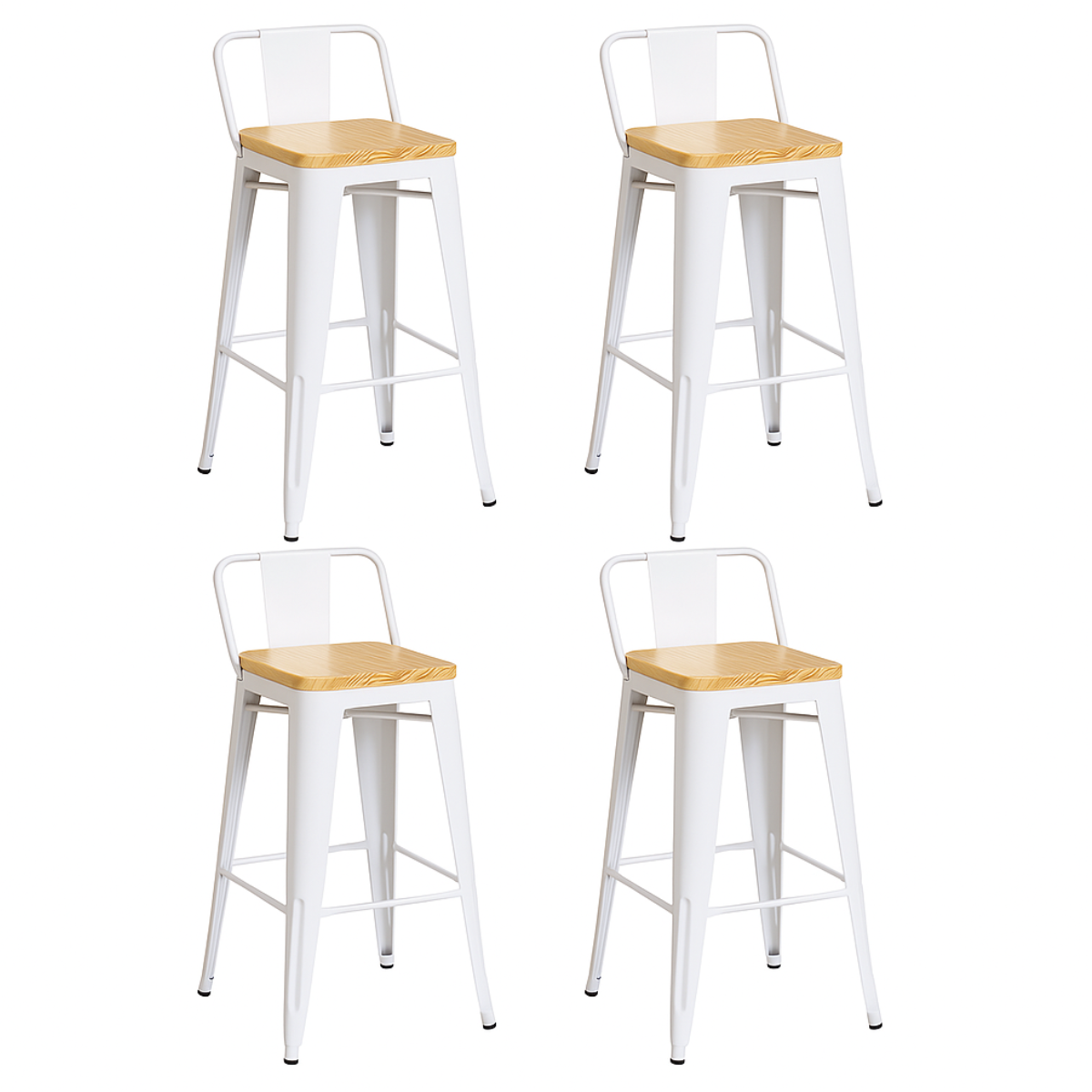 Pack 4 Taburetes Tolix Madera Blanco 66cm