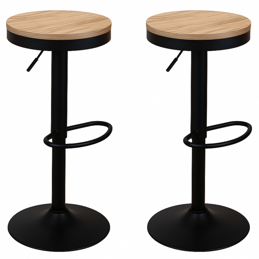 Pack 2 Taburetes Regulable Piso Bar Asiento De Madera Negro