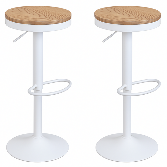 Pack 2 Taburetes Regulable Piso Bar Asiento De Madera Blanco