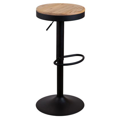 Taburete Regulable Piso Bar Asiento De Madera Negro