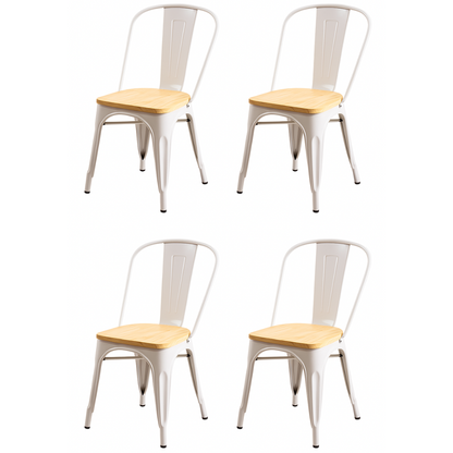 Pack 4 Sillas Tolix con Asiento de Madera Blancas
