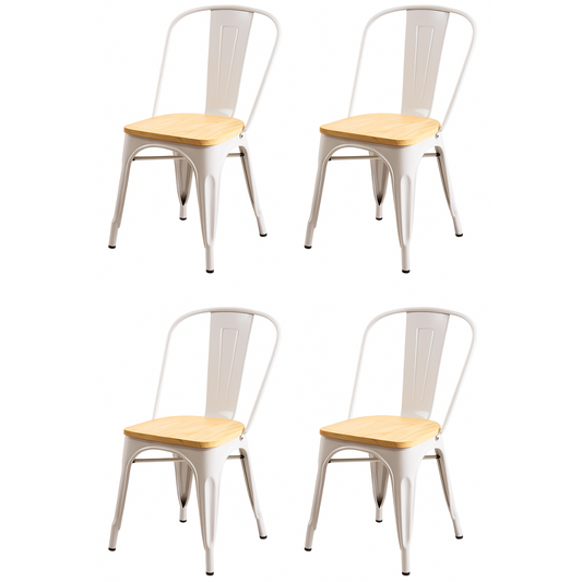 Pack 4 Sillas Tolix con Asiento de Madera Blancas