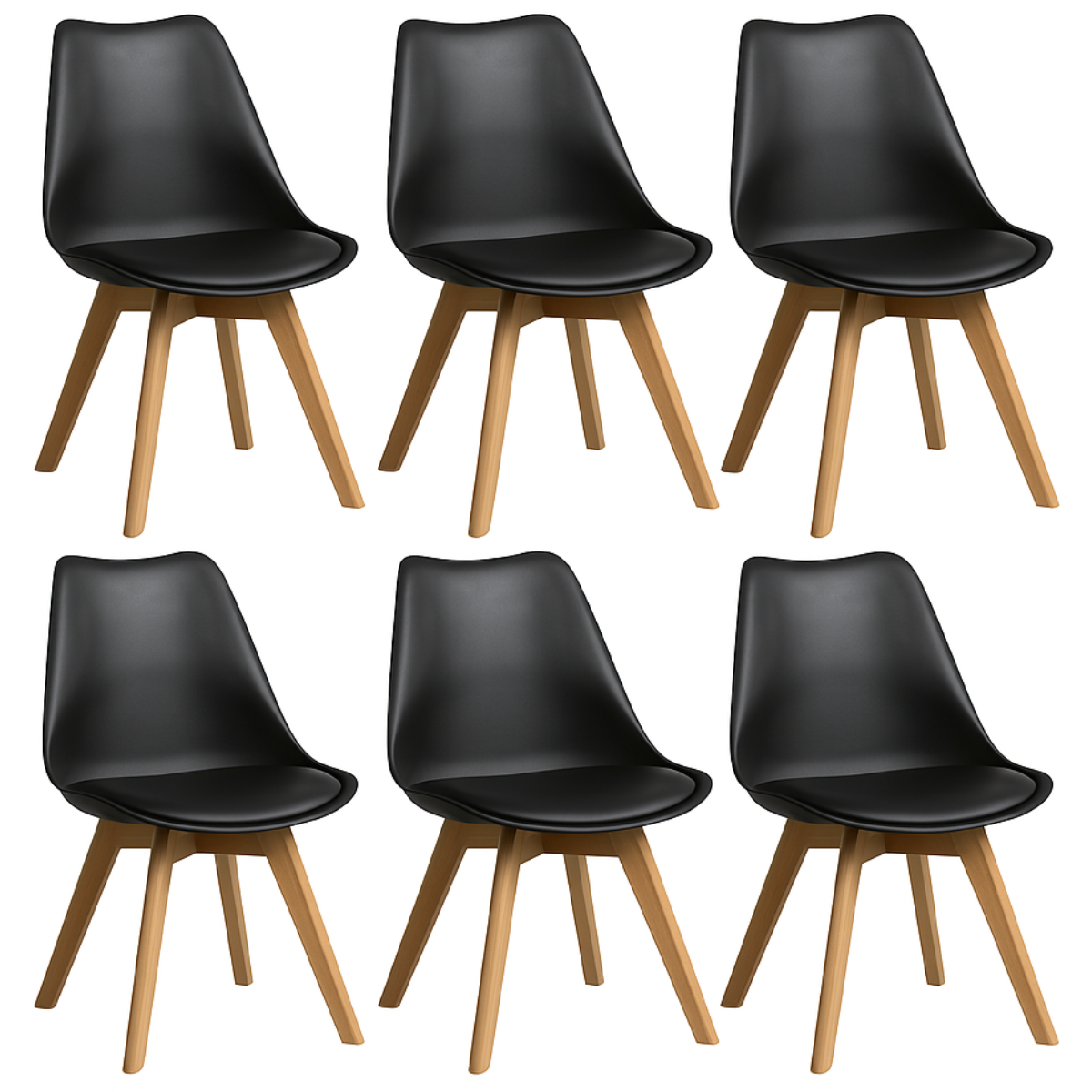 Pack 6 Sillas Eames Acolchada Negras