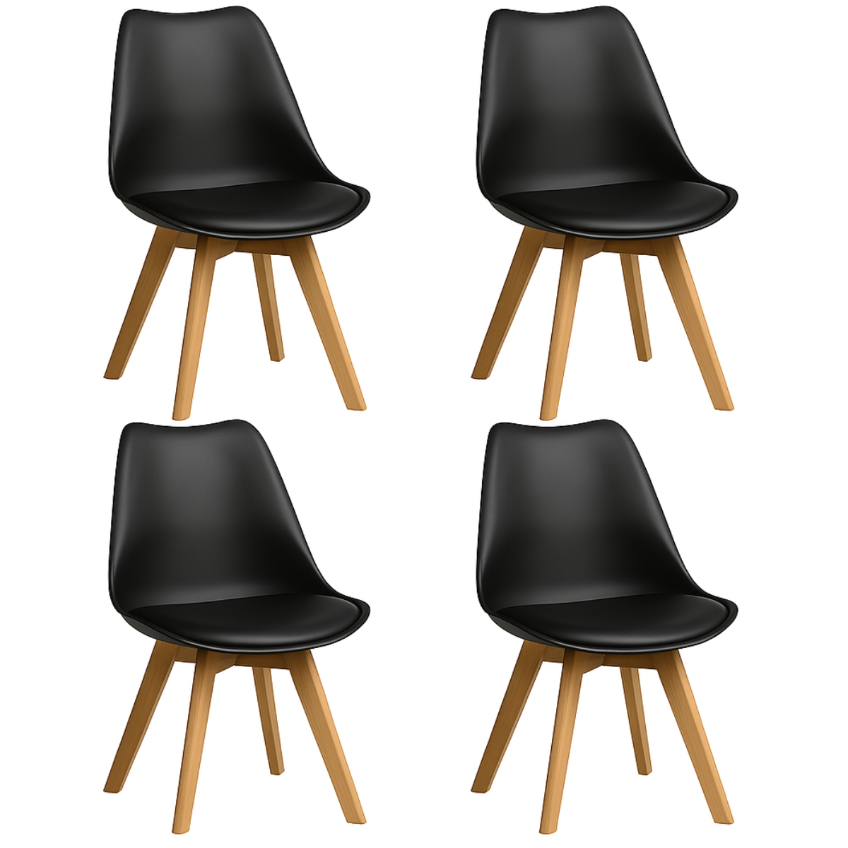 Pack 4 Sillas Eames Acolchada Negras