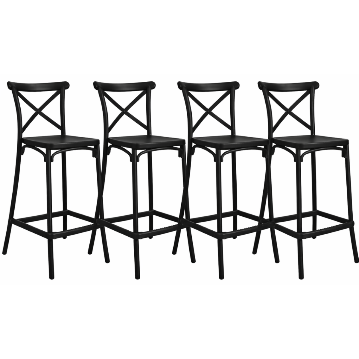 Pack 4 Taburetes Bar Danubio Crossback Negro Polipropileno 66 cm