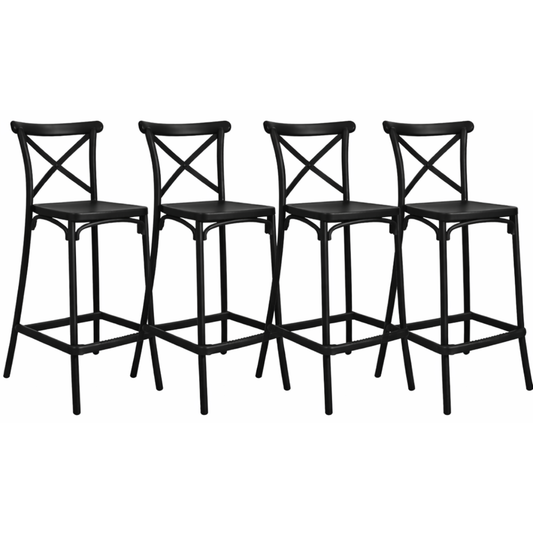 Pack 4 Taburetes Bar Danubio Crossback Negro Polipropileno 66 cm