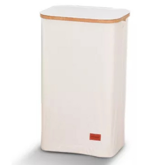 Canasto Cesta Ropa Sucia Plegable Borde Bambú 100l Beige
