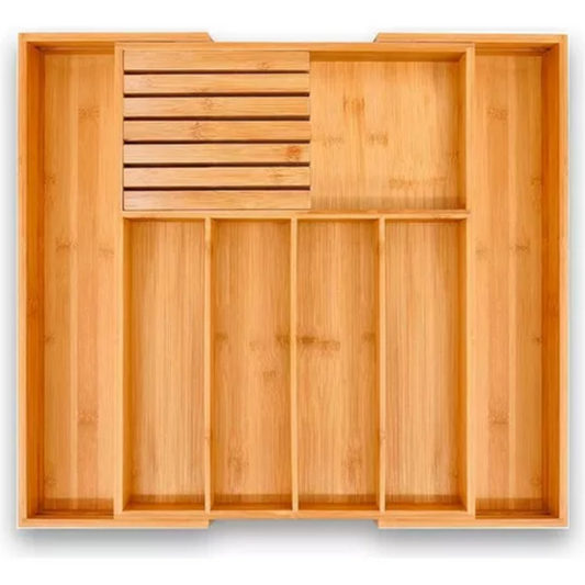 Organizador De Cubiertos Bambú Ajustable 7 Compartimientos