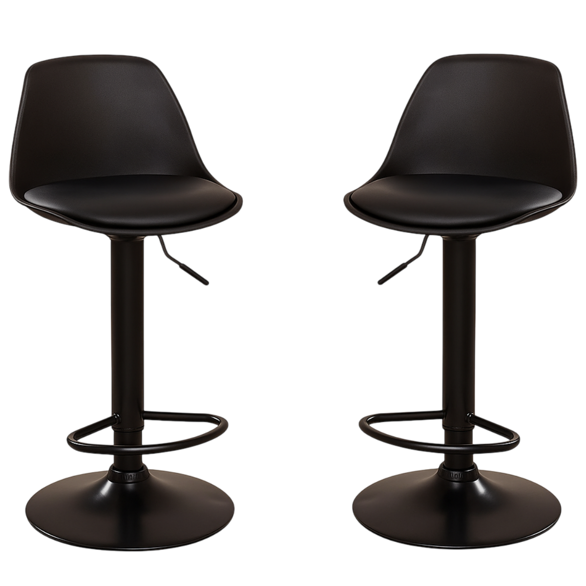 Pack 2 Taburetes Eames con Altura Regulable Base Negra para Cocina o Bar Negro