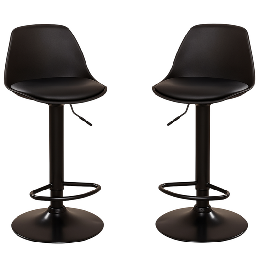 Pack 2 Taburetes Eames con Altura Regulable Base Negra para Cocina o Bar Negro