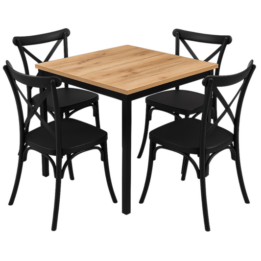 Combo Restaurante Mesa 60x60 y 4 Sillas Crossback Negras
