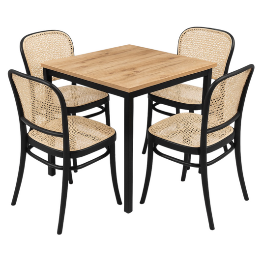 Combo Restaurante Mesa 60x60 y 4 Sillas Lombardía Negras