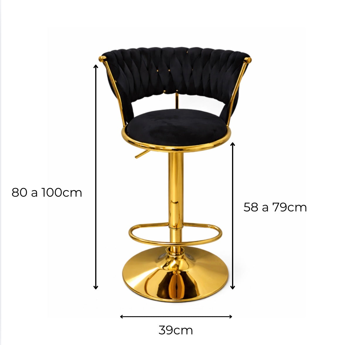 Taburete Queen Terciopelo Ajustable Negro