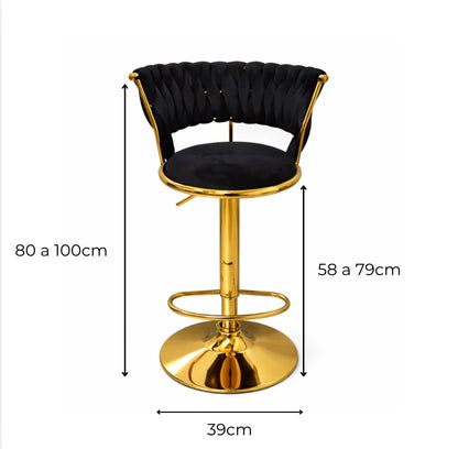 Taburete Queen Terciopelo Ajustable Negro