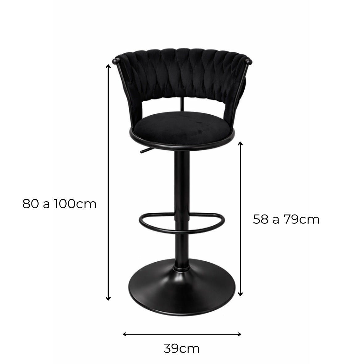 Taburete Queen Terciopelo Ajustable Full Negro