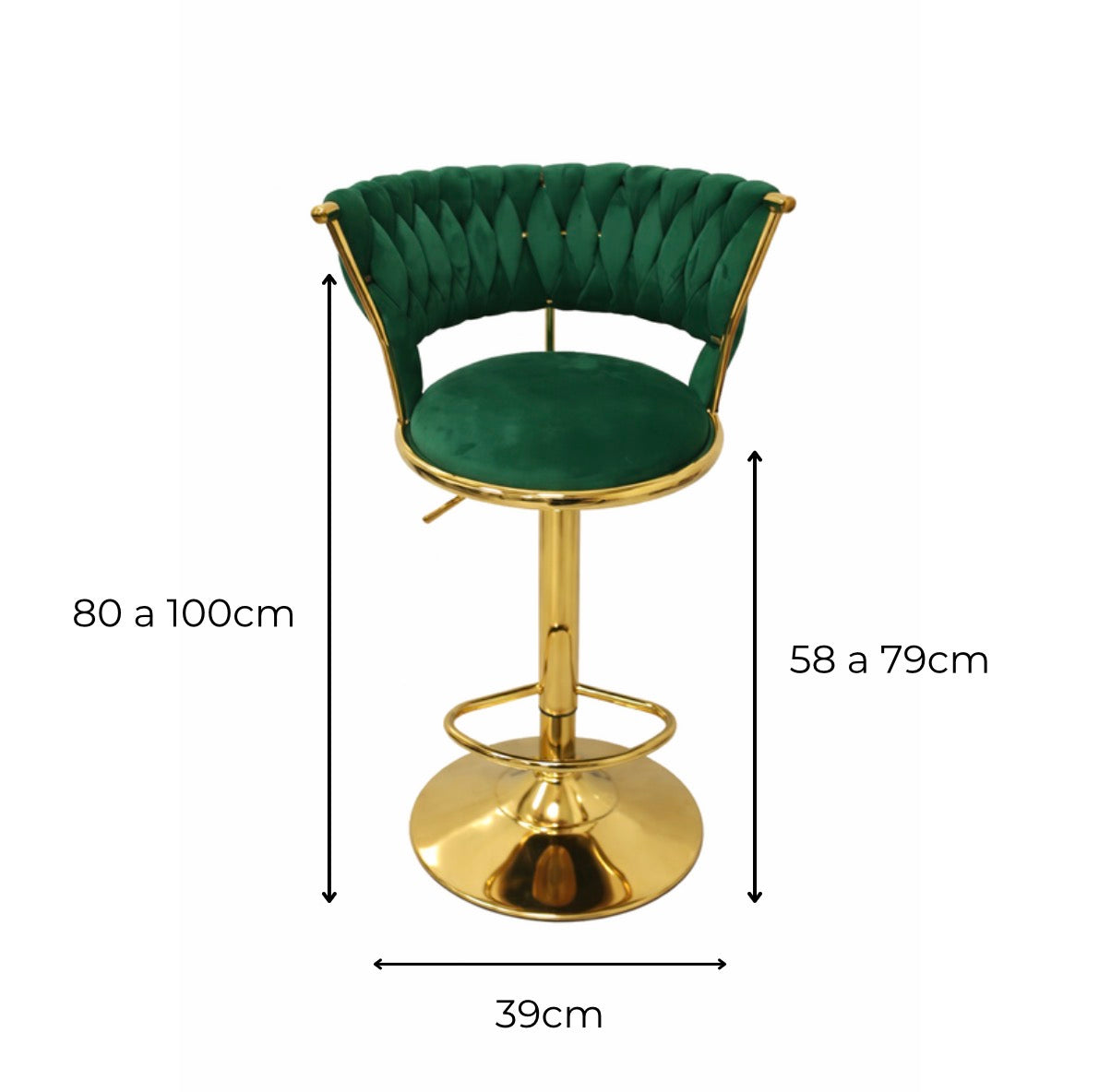 Taburete Queen Terciopelo Ajustable Verde