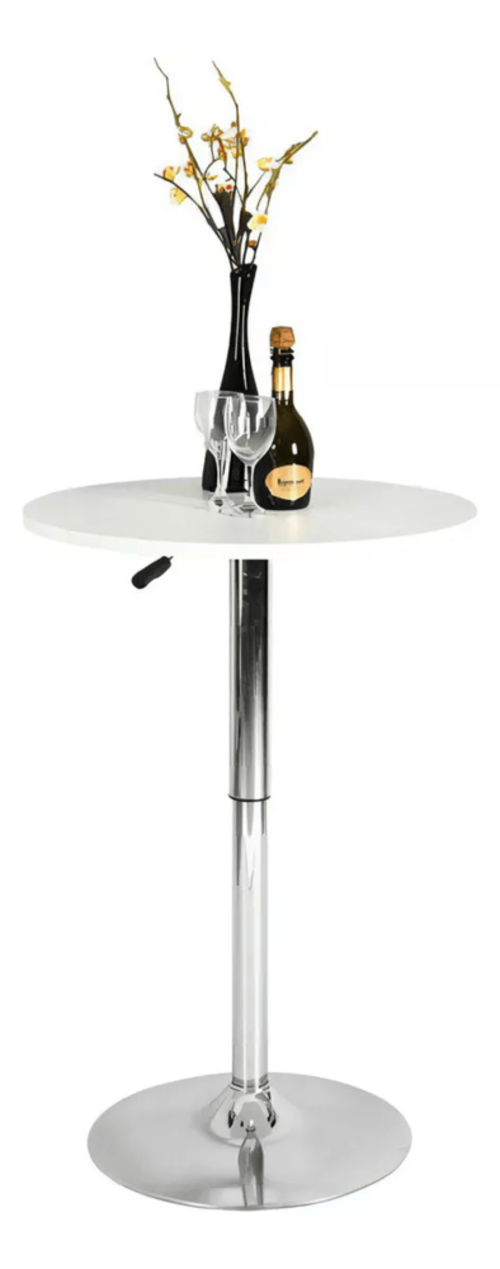 Mesa Bar Centro Altura Regulable 60cm Diámetro Blanca