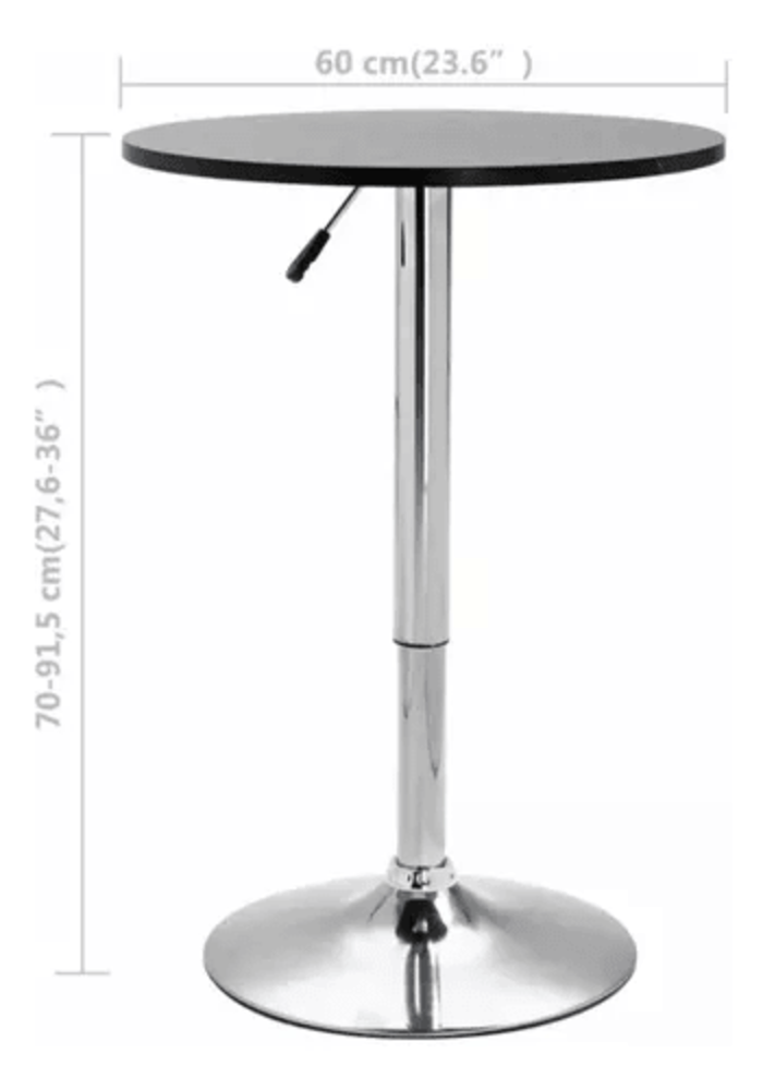 Mesa Bar Centro Altura Regulable 60cm Diámetro Negra