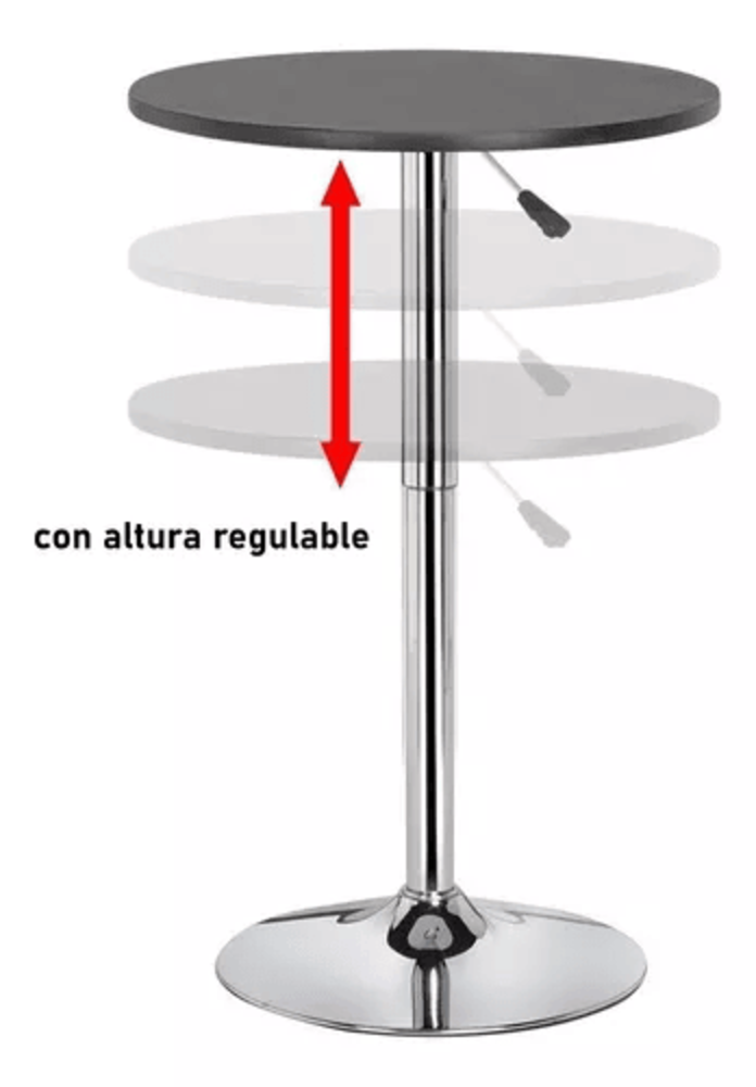 Mesa Bar Centro Altura Regulable 60cm Diámetro Negra