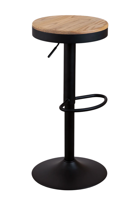 Taburete Regulable Piso Bar Asiento De Madera Negro