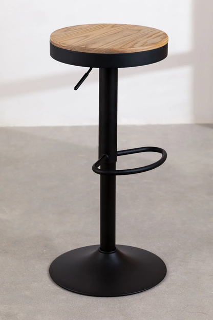 Taburete Regulable Piso Bar Asiento De Madera Negro