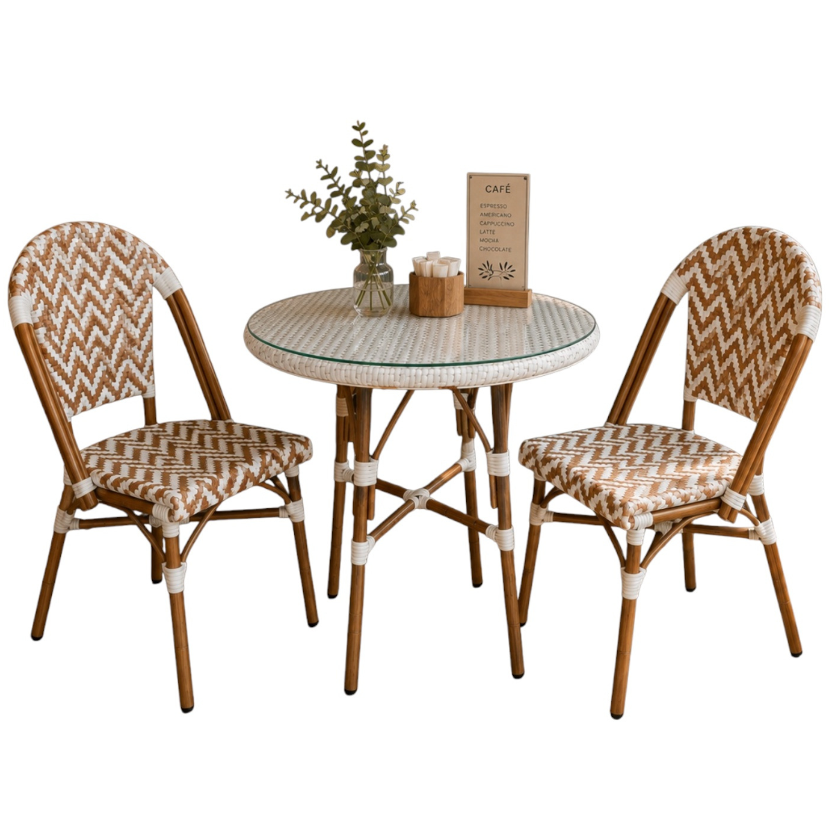 Comedor Parisino para Restaurante y Cafetería – Mesa Redonda 70 cm y 2 Sillas Beige