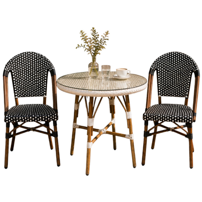 Comedor Parisino para Restaurante y Cafetería – Mesa Redonda 70 cm y 2 Sillas Negras