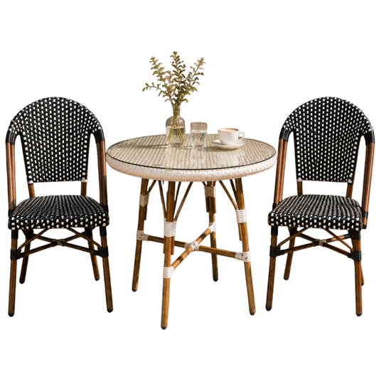 Comedor Parisino para Restaurante y Cafetería – Mesa Redonda 70 cm y 2 Sillas Negras