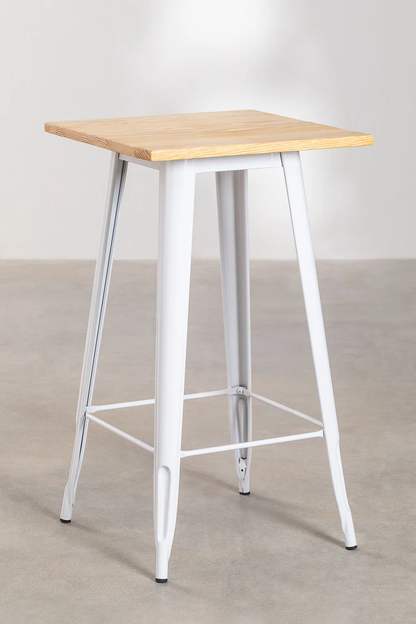 Mesa de Bar Tolix Blanca con Cubierta de Madera 60x60x105