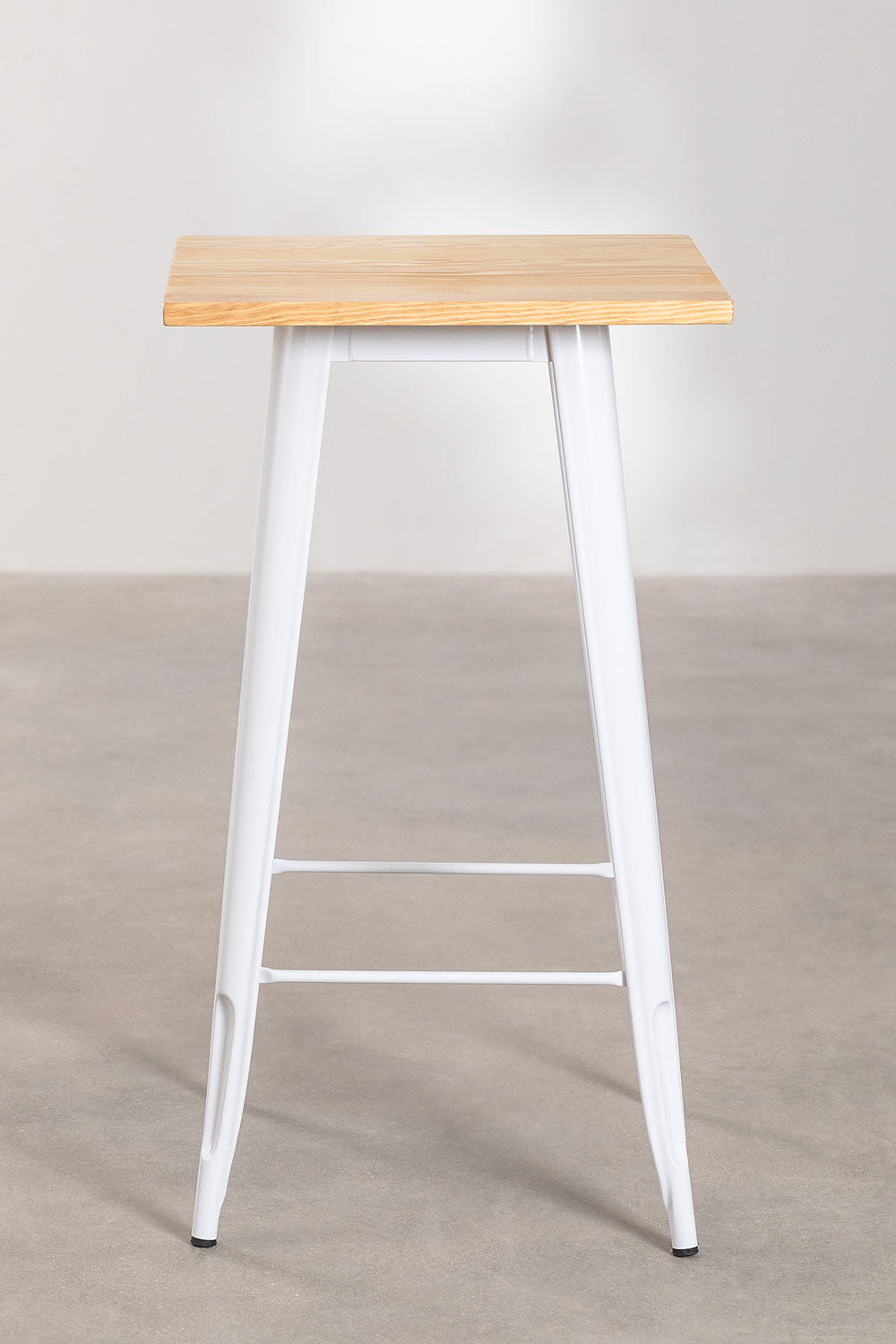 Mesa de Bar Tolix Blanca con Cubierta de Madera 60x60x105