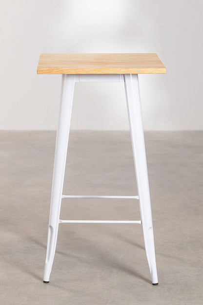 Mesa de Bar Tolix Blanca con Cubierta de Madera 60x60x105