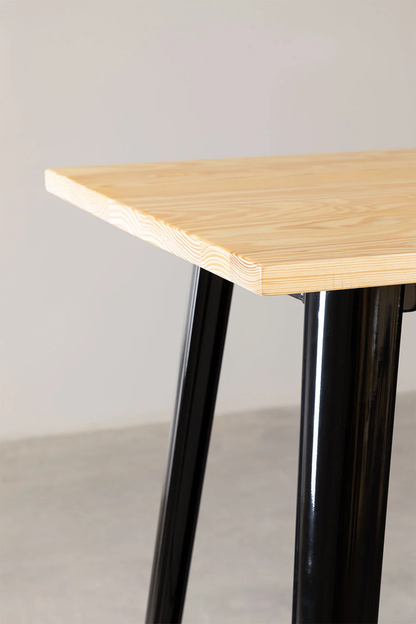 Mesa de Bar Tolix Negra con Cubierta de Madera 60x60x105