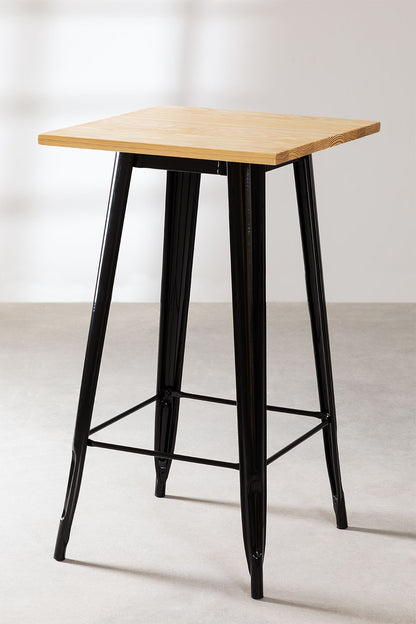 Mesa de Bar Tolix Negra con Cubierta de Madera 60x60x105