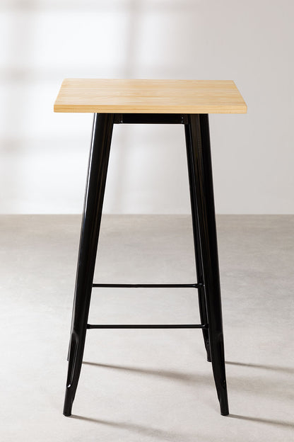 Mesa de Bar Tolix Negra con Cubierta de Madera 60x60x105